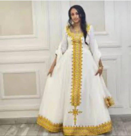 Ethiopian Hand Embroidered(telef) Traditional Dress                                           FREE SHIPPING